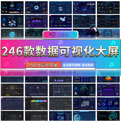 可视化图表蓝色大屏数据展示中控后台管理界面ui设计psd素材模板