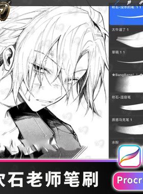 吹石笔刷勾线上色新procreate笔刷procrete画笔插画素材IP笔刷