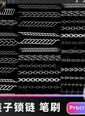 铁链金链子锁链绳索麻绳装饰素材procreate笔刷procrete画笔插画