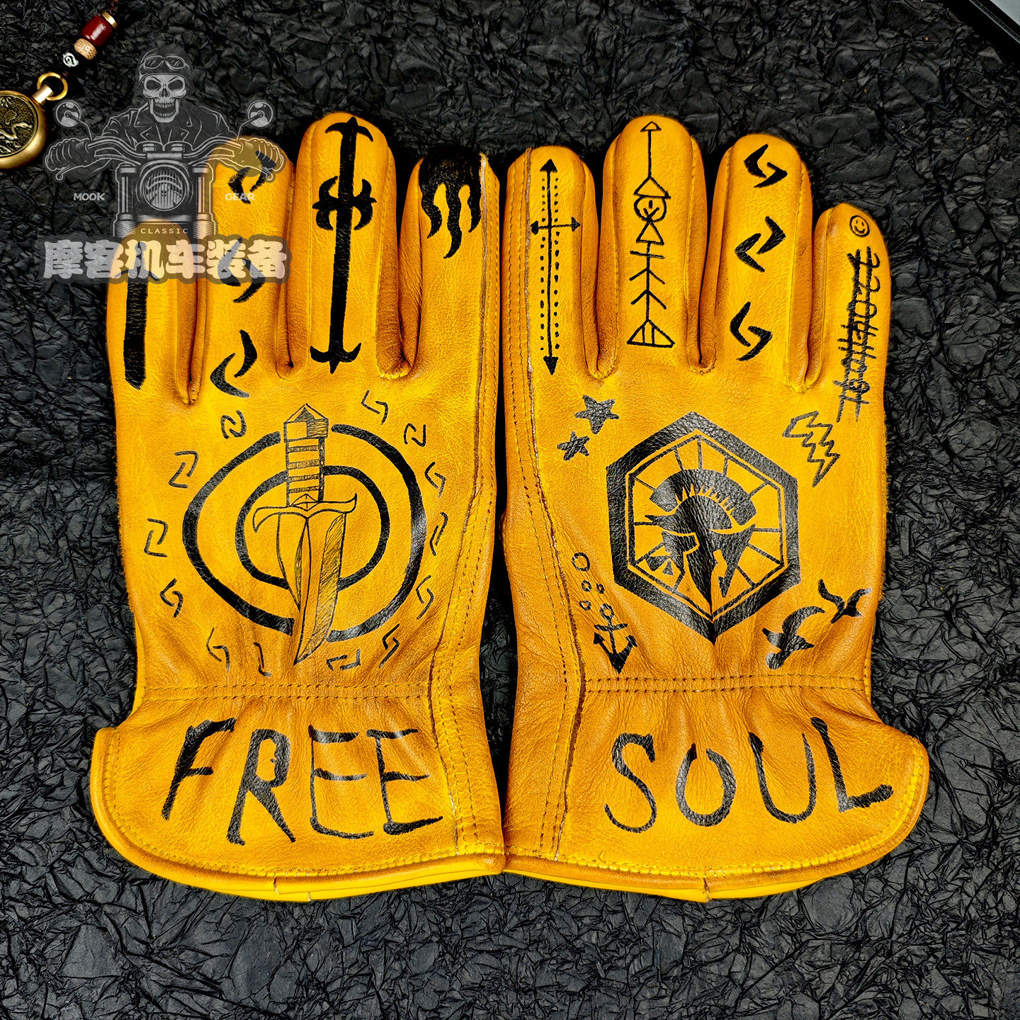 复古机车骑士手套科塔夫杀戮者做旧手绘头层牛皮男士摩托车机车