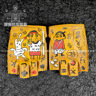 牛皮手套小新半指男女复古做旧夏季透气骑行摩托机车骑士开车手套