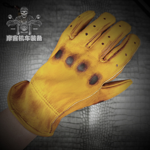复古机车牛皮手套做旧小众摩托车手套哈雷印第安巡航骑士露营滑雪
