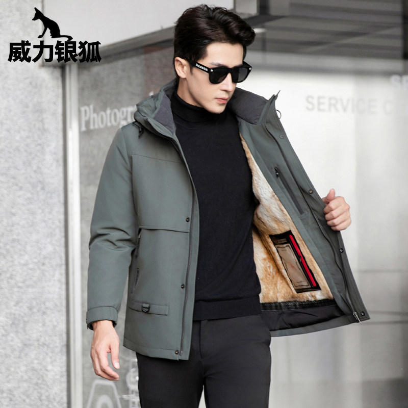 整貂皮威力银狐派克服中长款潮