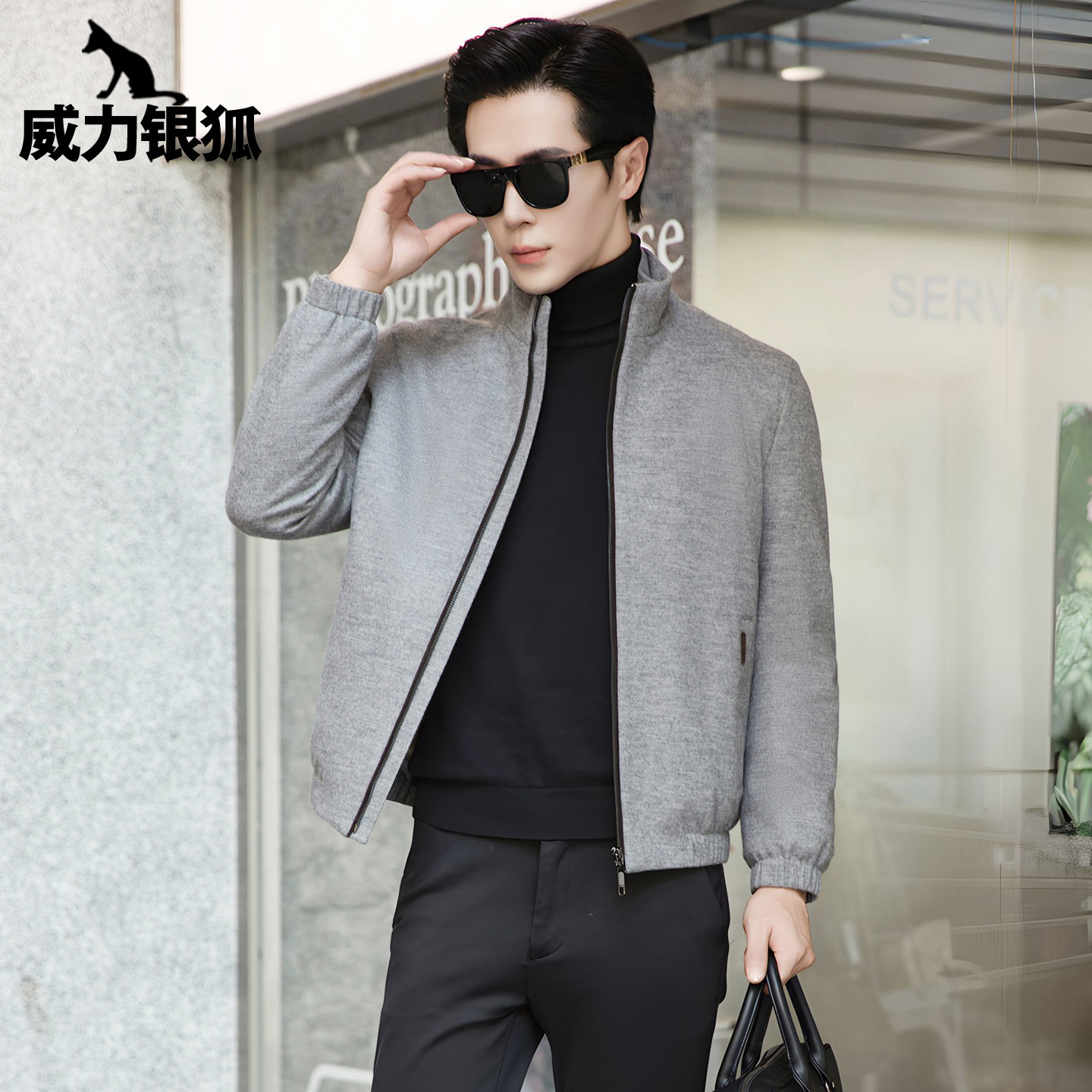 羊毛夹克男款整貂可拆卸内胆立领皮毛一体派克服短款海宁呢子外套