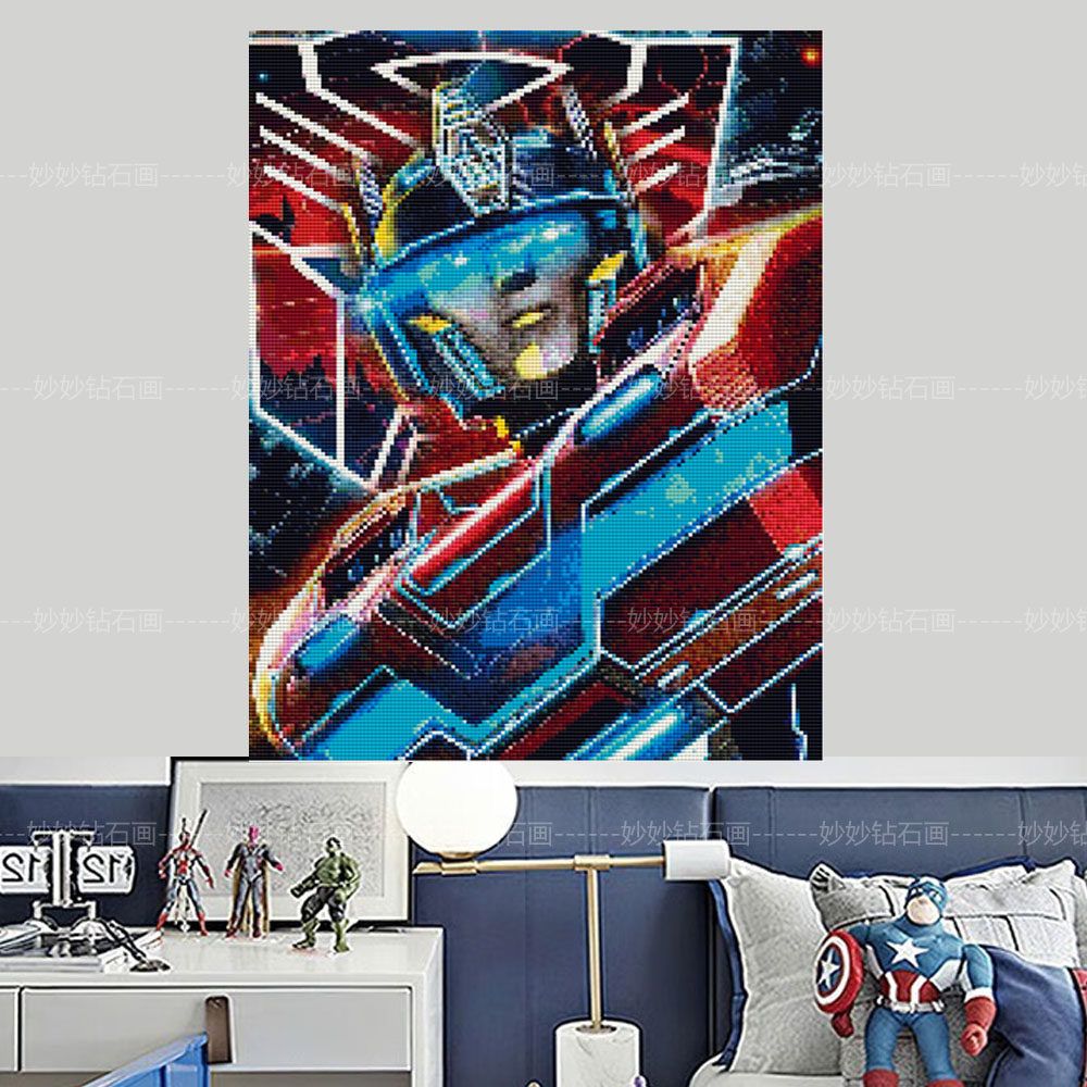 擎天柱钻石画儿童房床头点钻挂画变形金刚男孩DIY手工砖石十字绣