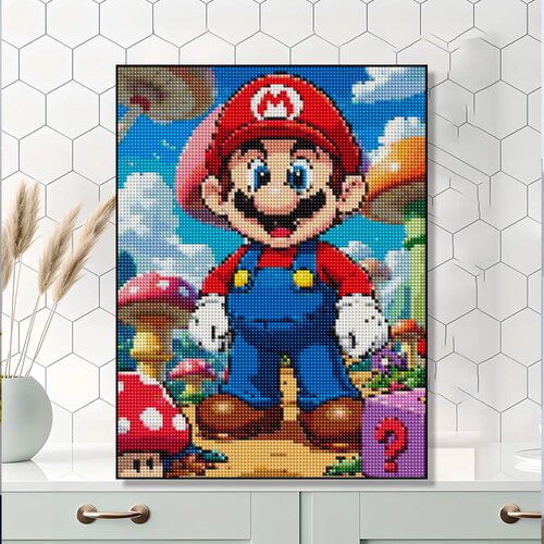 2026新款马里奥点钻石画儿童男孩DIY手工超级玛丽贴砖石画小学生