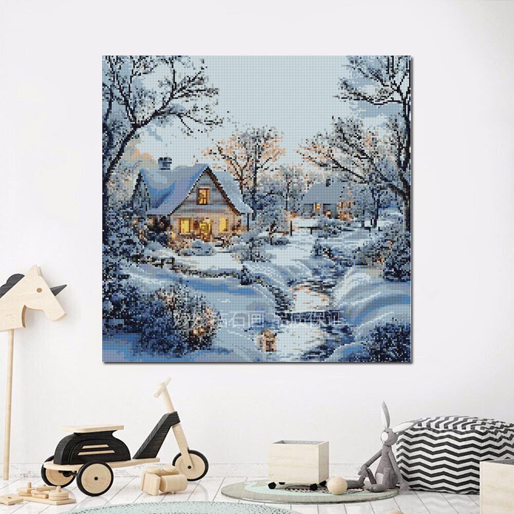2026新款冬天雪景钻石画治愈系成人手工DIY客厅装饰画砖石十字绣