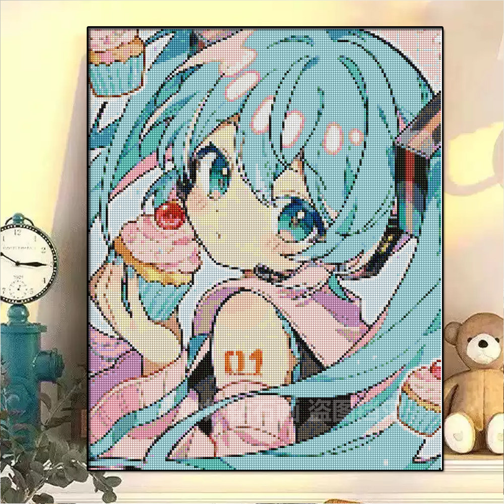 二次元可爱初音未来钻石贴画男生女孩diy成人手工点钻十字绣砖绣