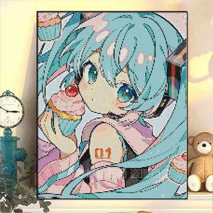 方钻二次元可爱初音未来钻石贴画男生女孩diy成人手工点钻十字绣