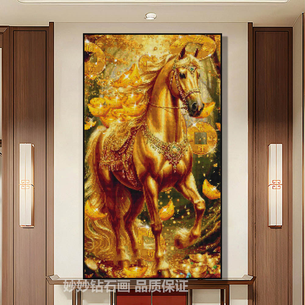 2026新款马上有钱黄金马年钻石画客厅装饰挂画5DIY手工砖石十字绣,居家布艺,钻石绣,淘宝优惠券,粉丝福利购,淘宝优惠卷
