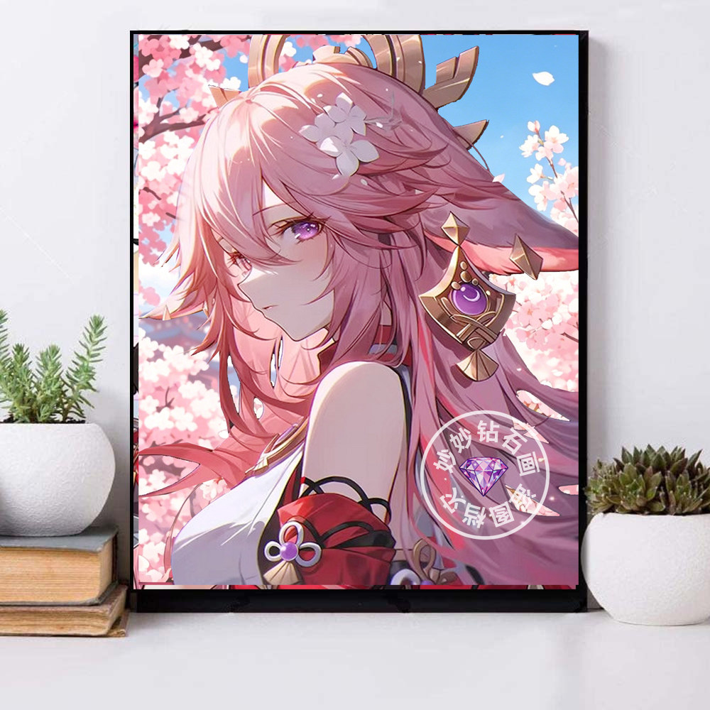 原神八重神子周边八重音钻石画女孩高难度DIY手工点钻砖画镶钻画