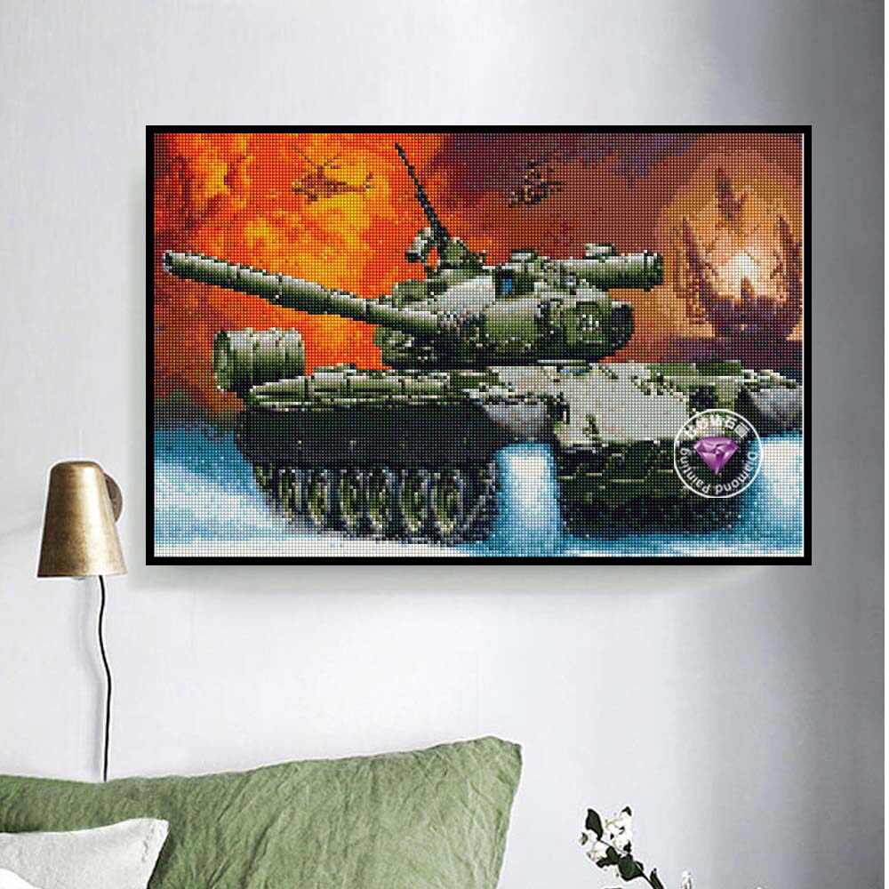 2024新款坦克钻石画儿童房间床头画男孩手工5DIY砖石绣卧室装饰画