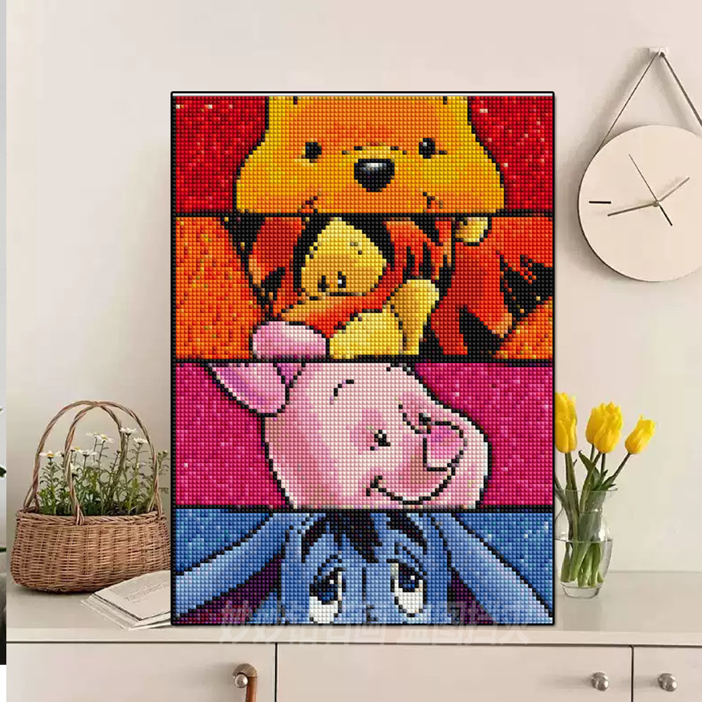 卡通小熊维尼全家福钻石画儿童房间床头点钻挂画手工diy贴砖石绣