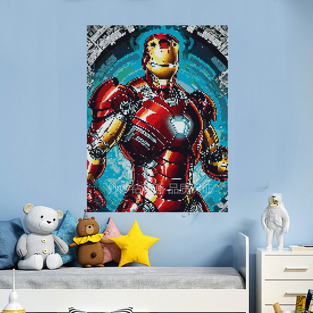 2026新款漫威钢铁侠钻石画儿童床头挂画男孩小学生DIY点钻十字绣