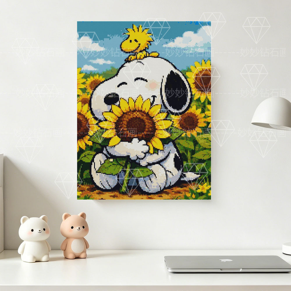 史努比向日葵钻石画儿童女孩解压手工diy点贴钻画卧室挂画装饰画