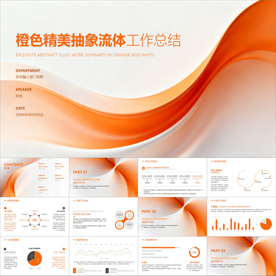 【动态PPT】白橙色动感抽象流体曲线工作总结年终述职汇报PPT模板