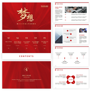 梦想未来积极进取金黄红色年度总结报告工作述职竞聘汇报PPT模板
