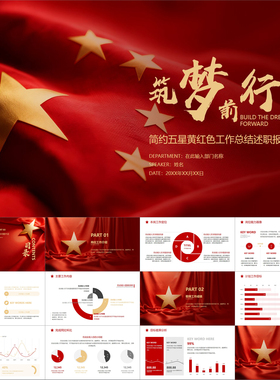 【动态PPT】简约大气五星黄红色工作总结汇报述职报告竞聘PPT模板