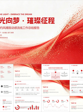 【动态PPT】红色简约风精致动感流线工作总结月季年度汇报PPT模板
