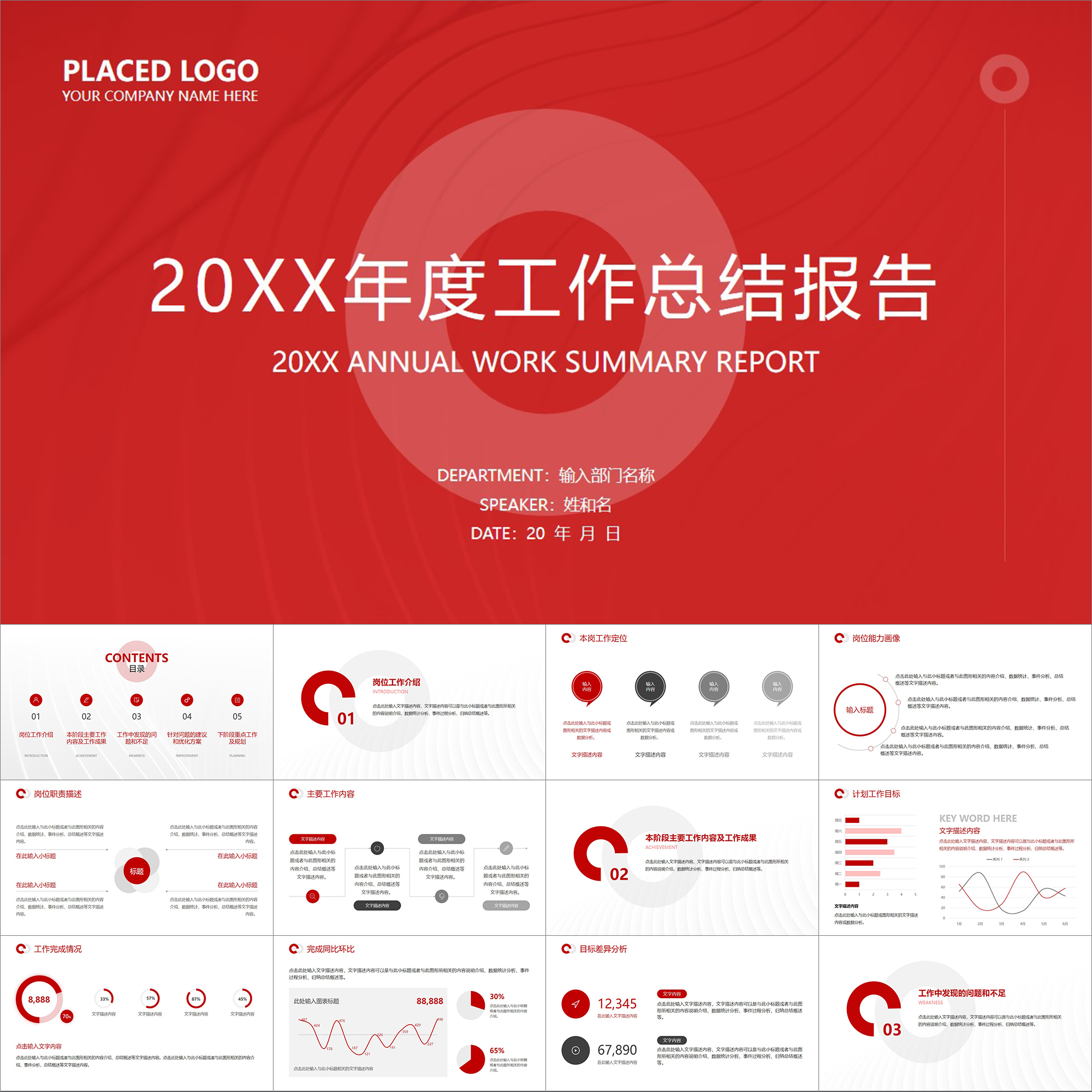 【动态PPT】简约时尚现代风红色年度工作总结年终述职报告PPT模板