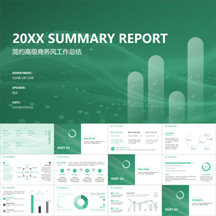 【动态PPT】简约高级感绿色工作总结年终汇报市场数据报告PPT模板