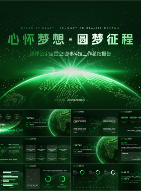 【动态PPT】深绿色宇宙星空地球科技工作总结述职报告汇报PPT模板