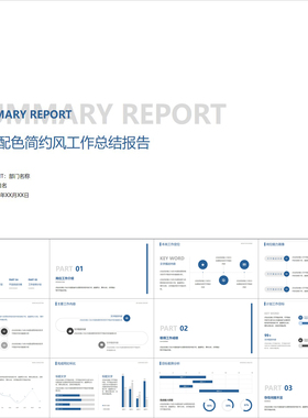 【动态PPT】极简干净清新素雅蓝白色工作总结年终报告汇报PPT模板