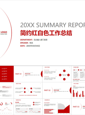 【动态PPT】简洁简约红白色工作总结报告月季年终述职汇报PPT模板