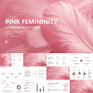 【动态PPT】粉红色唯美清新简洁羽毛工作总结报告年终汇报PPT模板