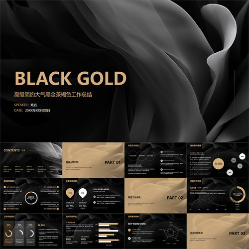 【动态PPT】高级简约大气黑金茶褐色工作总结年终述职汇报PPT模板