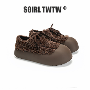 C580-2 SGIRL TWTW厚底毛毛鞋外穿丑萌大头鞋可爱圆头休闲小白鞋