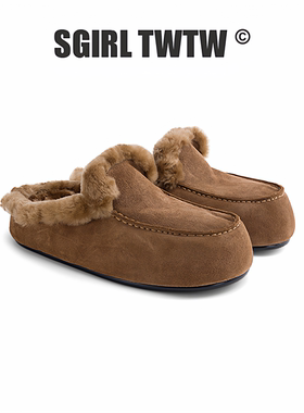 D568-5 SGIRL TWTW复古厚底毛毛鞋女冬季加绒豆豆鞋木了懒人半拖