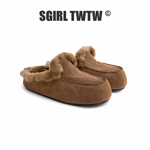 D568-5 SGIRL TWTW复古厚底毛毛鞋女冬季加绒豆豆鞋木了懒人半拖