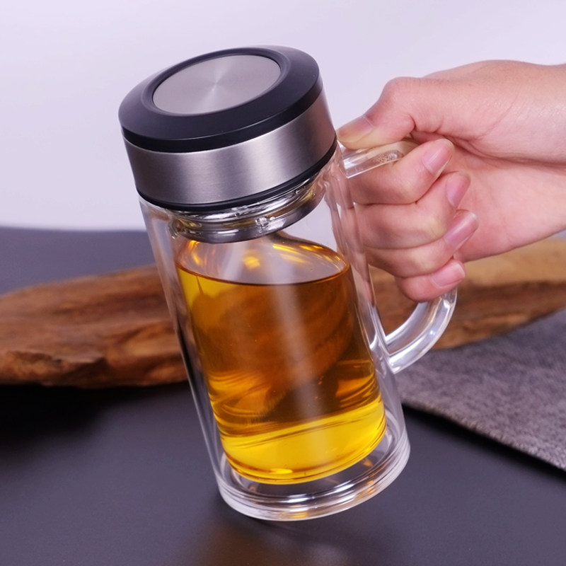 保惠师双层杯子带手柄隔热男士家用保温大容量玻璃杯定制泡茶水杯