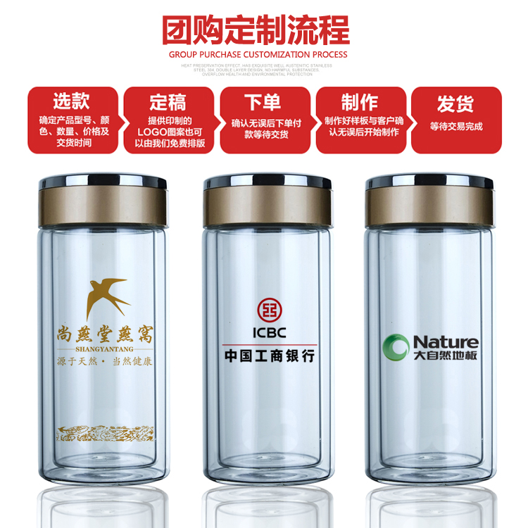 随手燕窝双层玻璃杯定做定制logo