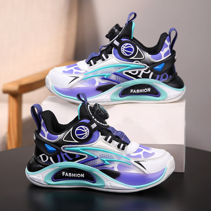 童鞋男童新款跑步防滑篮球鞋纽扣