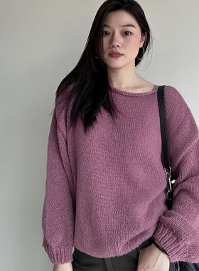 秋冬慵懒风圆领宽松女针织衫