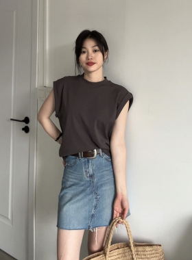 清仓圆领无袖T恤女上衣休闲百搭小宽松韩国时尚简约T恤衫2024夏季