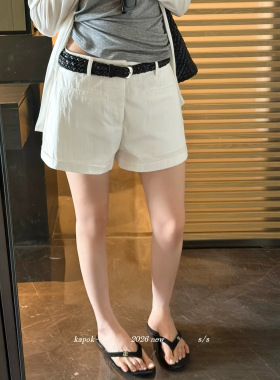 夏季清爽时尚超百搭显瘦休闲短裤(配腰带) 棉质热裤高腰宽松直筒