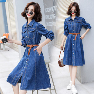 修身 女装 显瘦牛仔裙子 新款 2021早秋气质牛仔连衣裙秋季