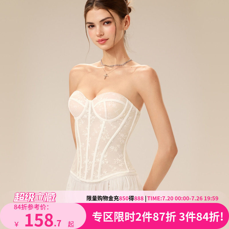 好奇小姐夏季新款鱼骨胸衣外穿内搭塑身显瘦上托文胸蕾丝内衣套装