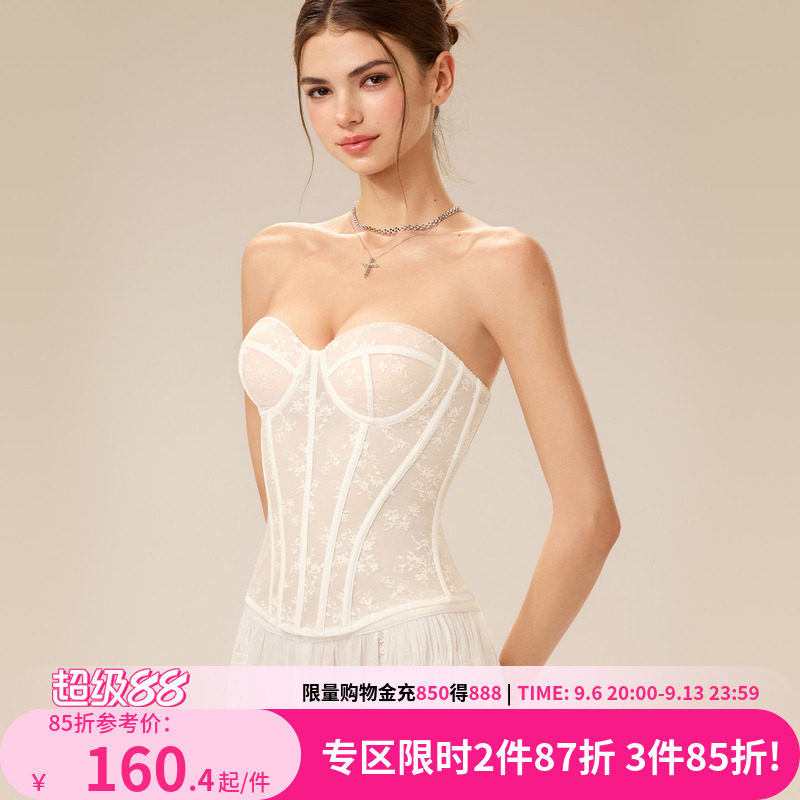 好奇小姐夏季新款鱼骨胸衣外穿内搭塑身显瘦上托文胸蕾丝内衣套装