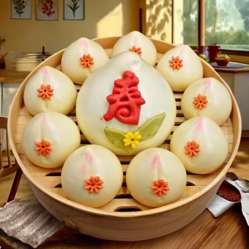 胶东花饽饽面食老人寿桃祝寿礼盒图片
