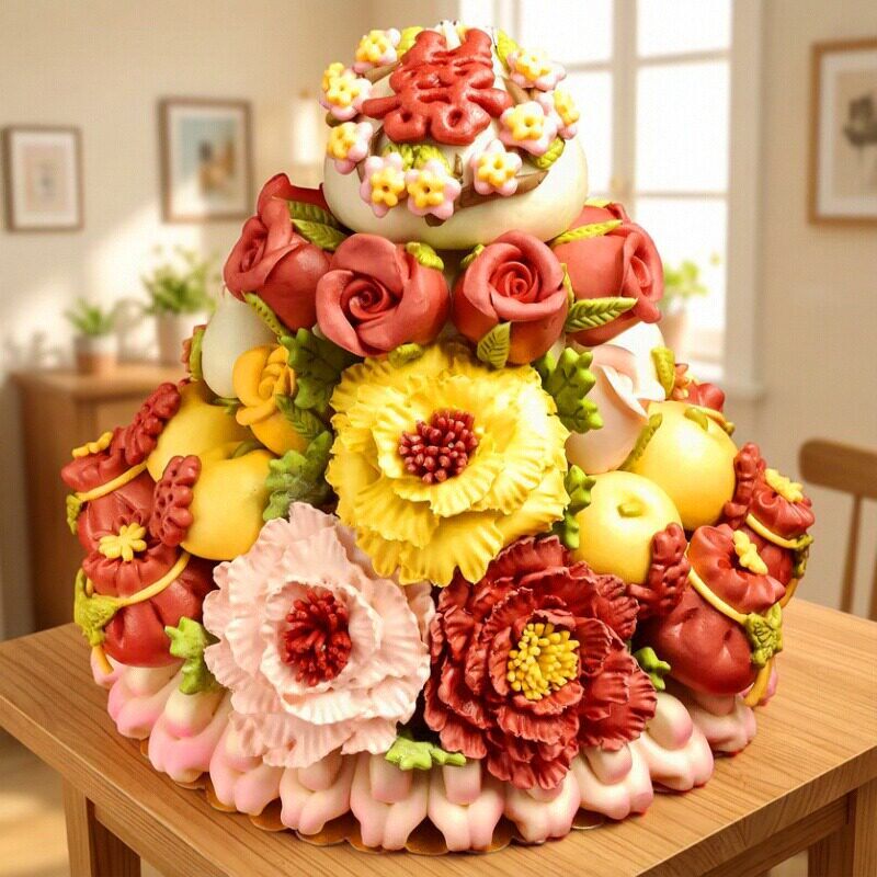 胶东花饽饽面食订婚大馒头压箱喜馍馍婚宴金婚结婚庆盆鱼生日蛋糕