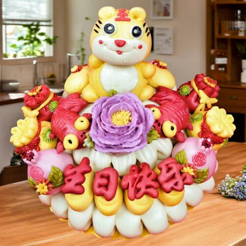 生肖老虎生日蛋糕花饽饽老人寿桃