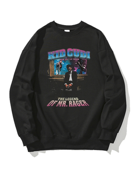 黄旭同款Kid Cudi vintage rap tee说唱人物印花宽松长袖圆领卫衣