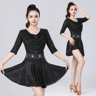 拉丁舞服装新款演出服套装中袖三步踩跳舞服吉特巴广场舞交谊舞服