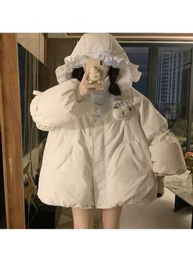 韩系ins风小雪人连帽花苞