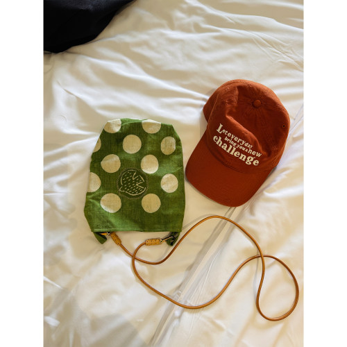 有点小特别~植物染土布复古绿色飞鸟大波点斜跨小包女百搭布包