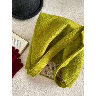 怒推自留！一眼心动的复古芥末绿色大斜跨包美拉德风托特包大容量